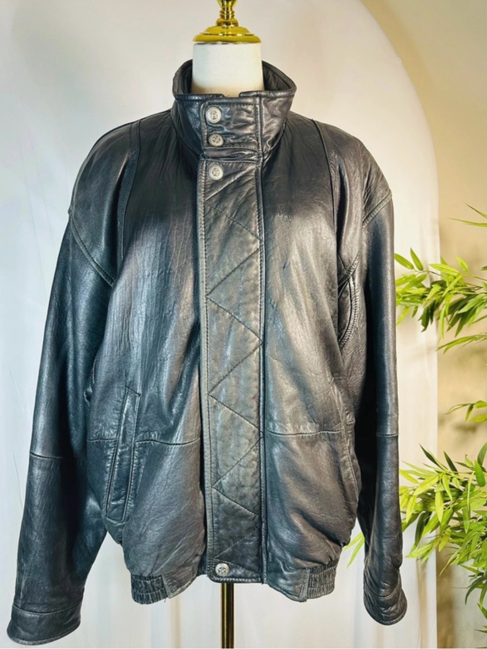 U2 Wear Me Out Black Leather Jacket L | Vintage-Inspired Oversized Moto Bomber